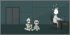 Gaster at work while Sans and Papyrus play on the floor